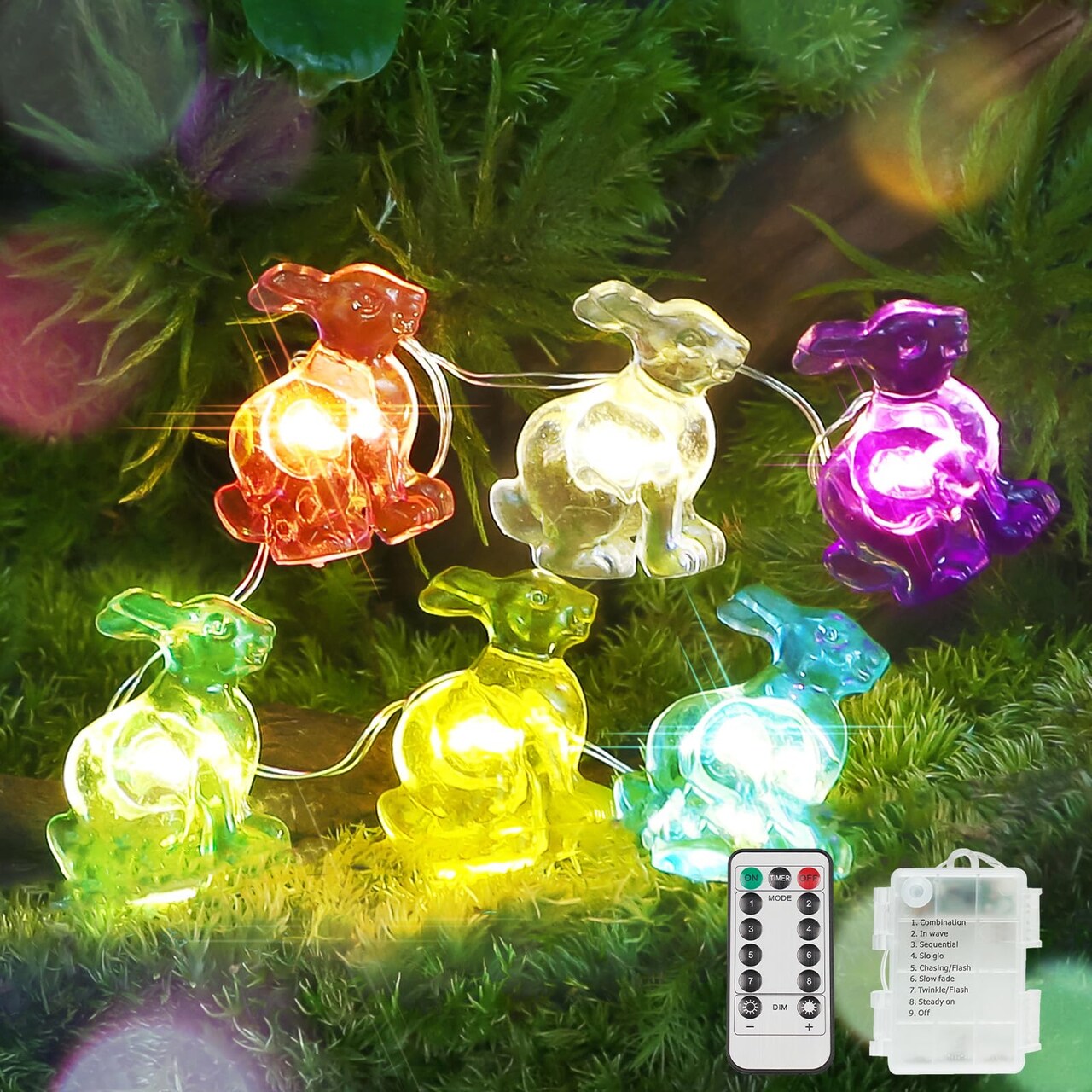 Easter Bunny Battery Operated String Lights, 12.8ft 40LED Waterproof Colorful Easter Fairy Lights with Timer, Easter Lights String Led for Indoor, Tree, Mantle, Table, Outdoor, Spring Decor